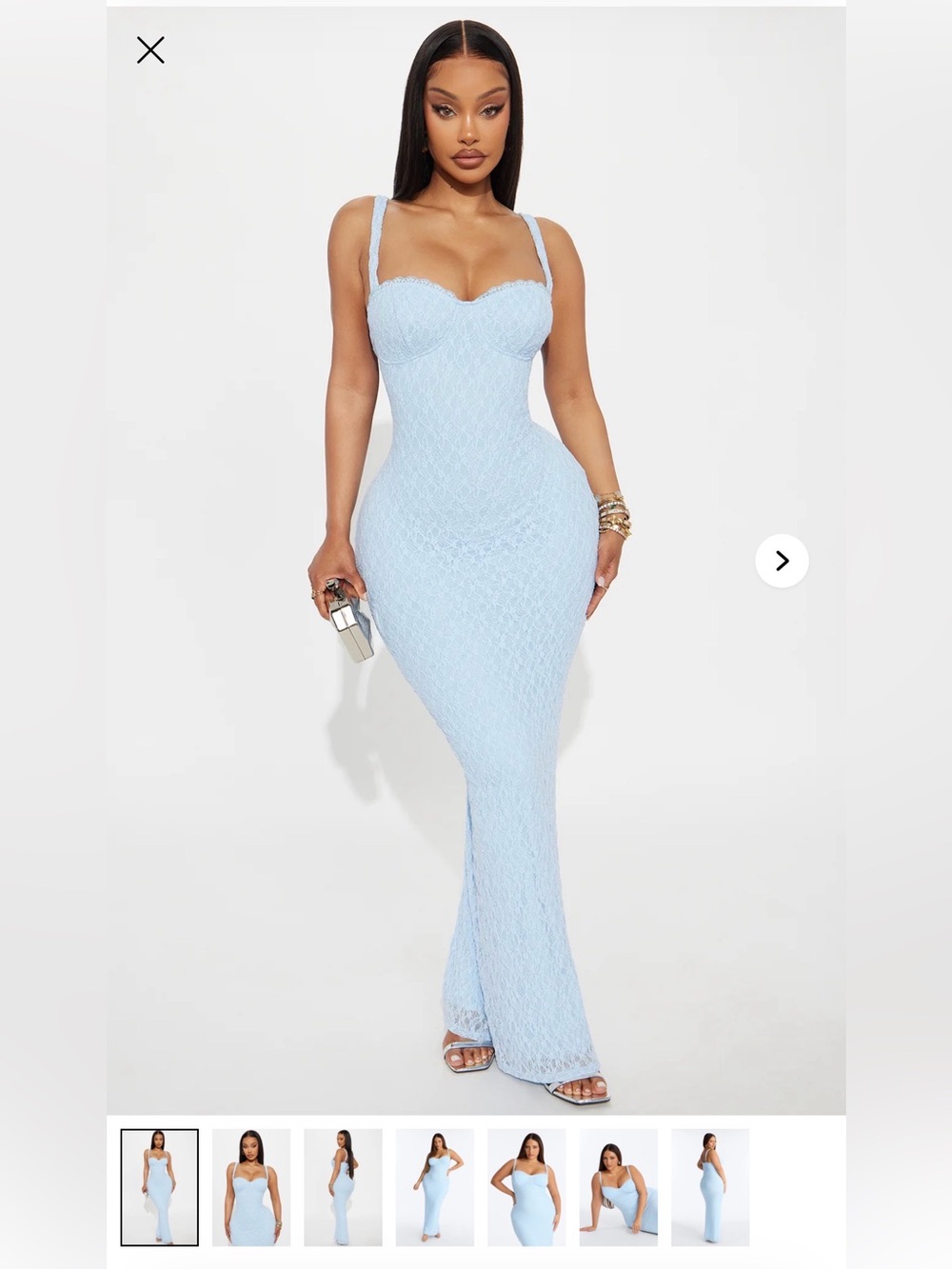 Fashion Nova Light Blue Lace Bustier Maxi Dress
